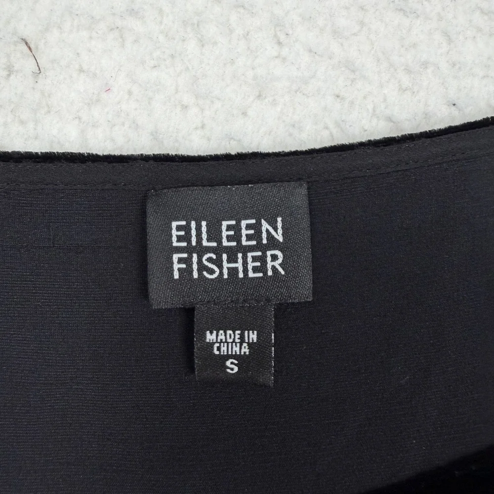 Eileen Fisher Velvet Midi Dress Women S Black Silk Blend 3/4 Sleeve Capsule‎